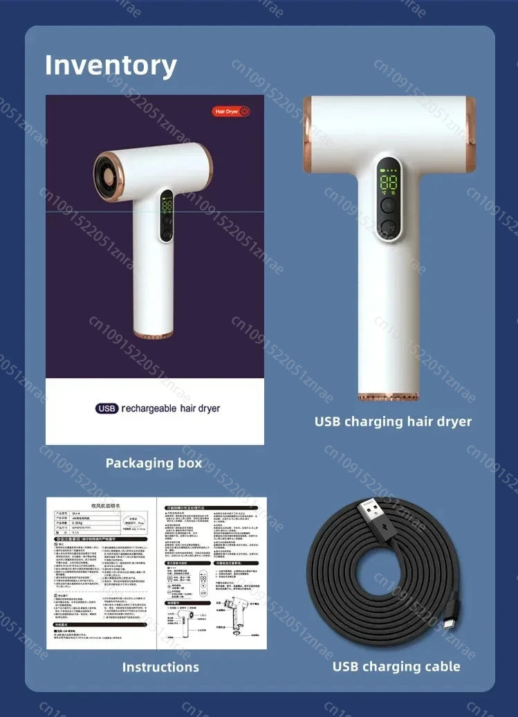 Secador de cabelo sem fio USB sem fio portátil