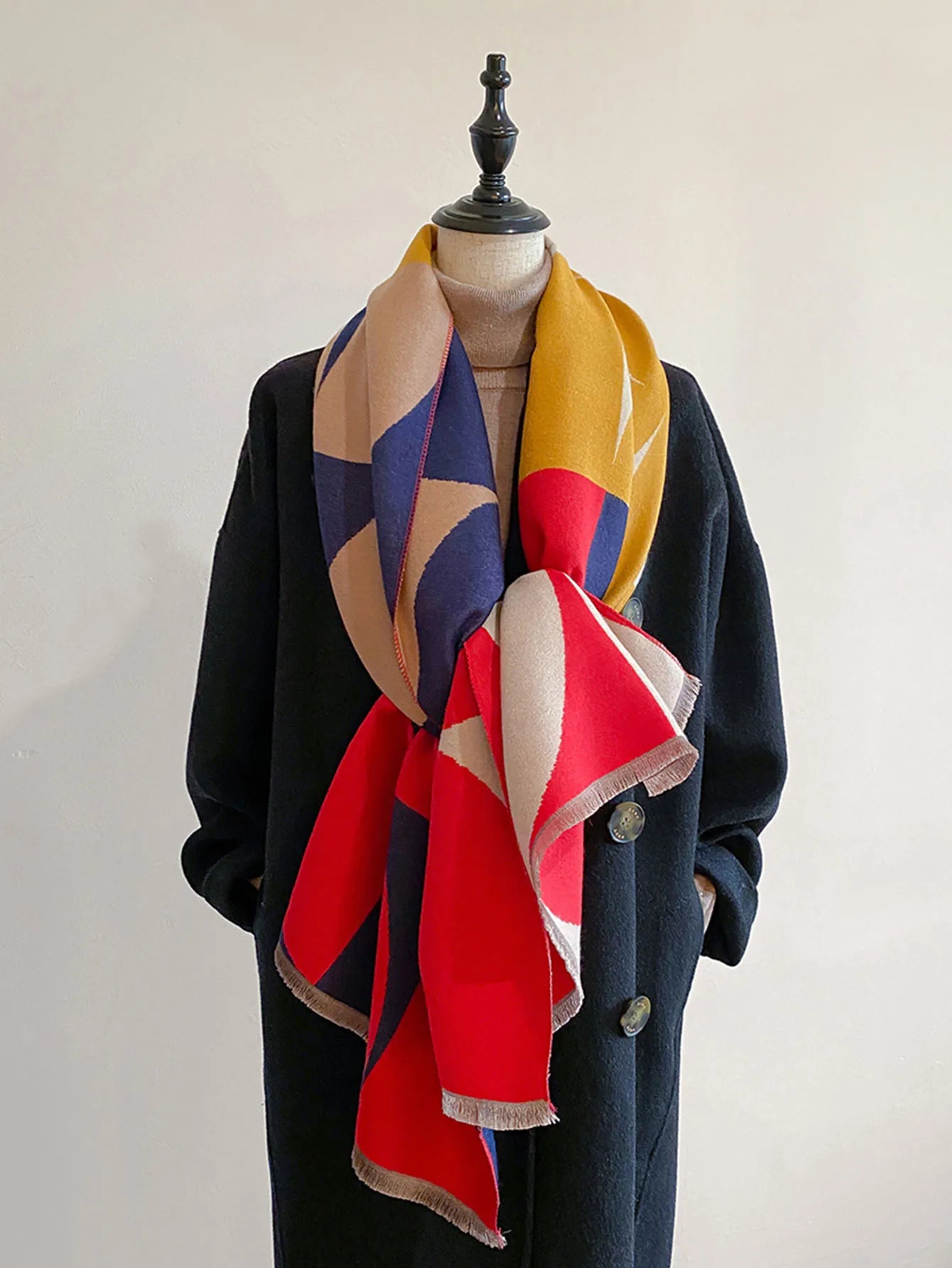 Cachecol Feminino Luxo – Dupla Face com Estampa Geométrica | Toque de Cashmere