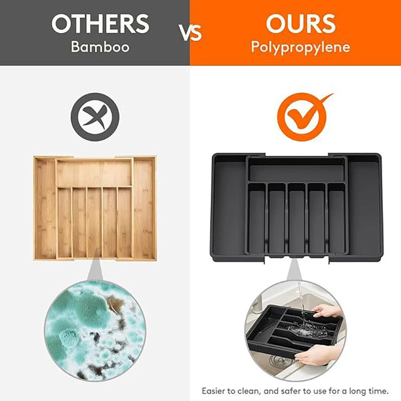 Expandable Cutlery Organizer - Adjustable Tray for Kitchen Drawers