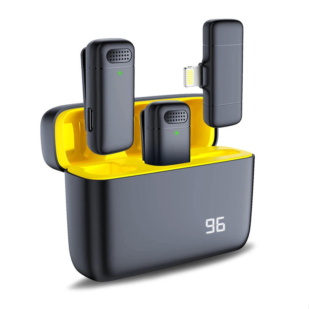 Microfone de Lapela Estéreo Sem Fio – Com Estojo de Carregamento e Cancelamento de Ruído