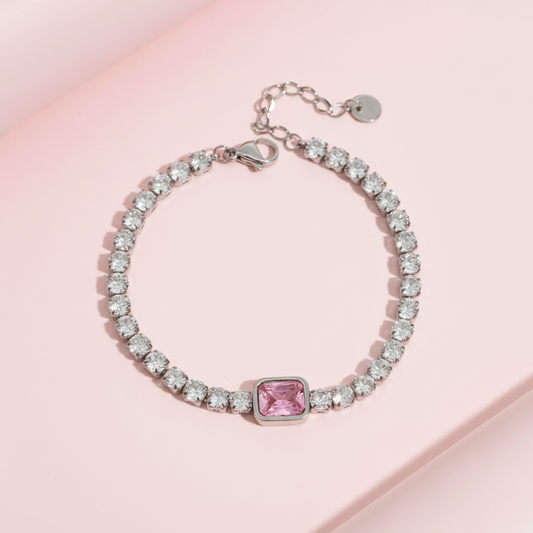 Pulseira com Zircônia Rosa