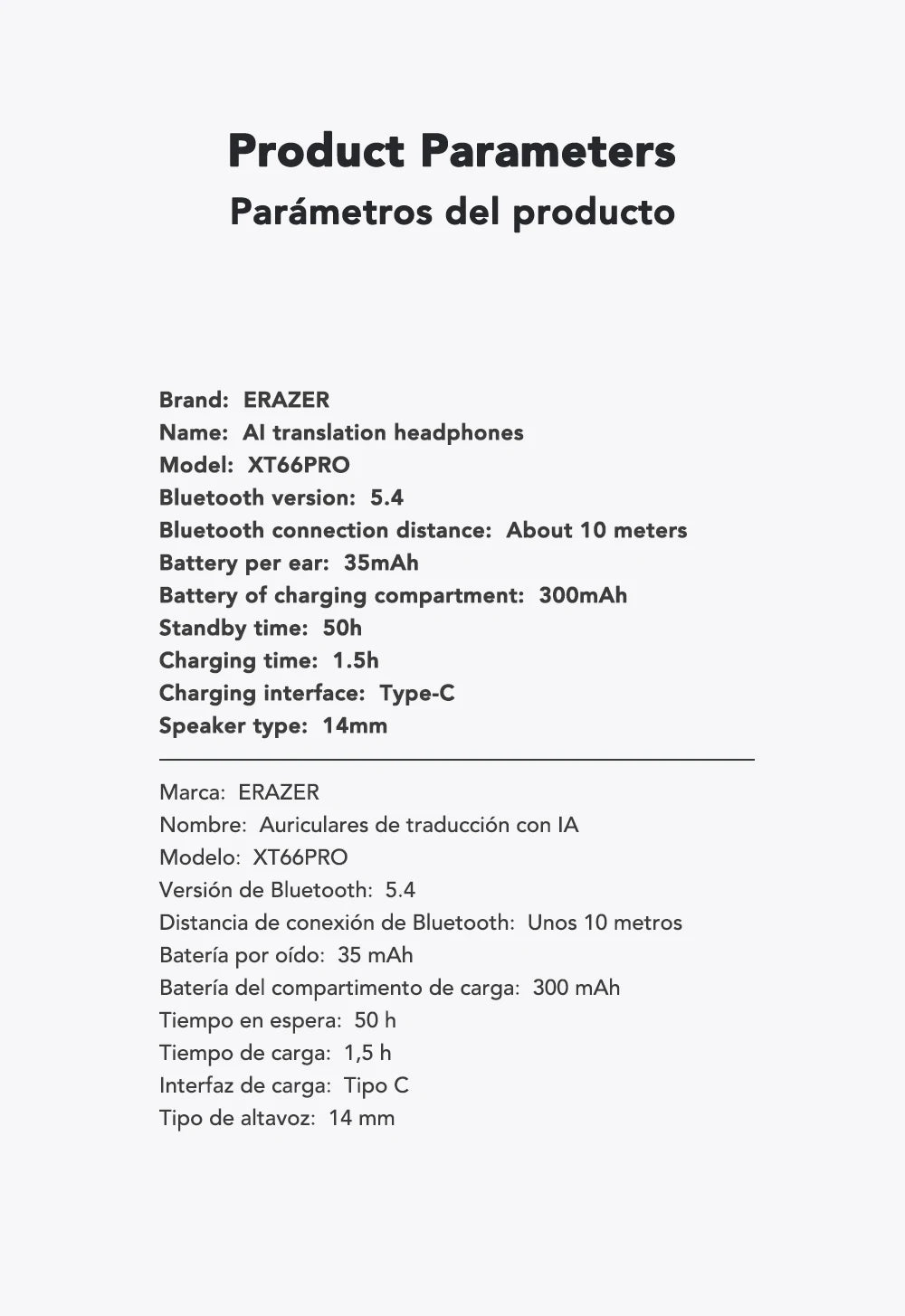 Fones de ouvido AI tradutor sem fio Bluetooth 5.4 135 Idiomas