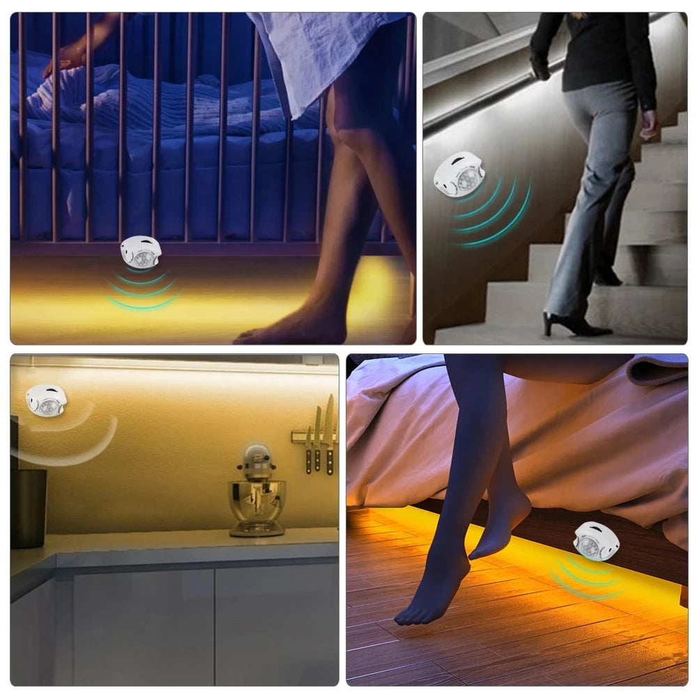 Tira LED Flexível DC 12V com Sensor de Movimento – Luz Noturna de Emergência para Armário, Cozinha e Cama