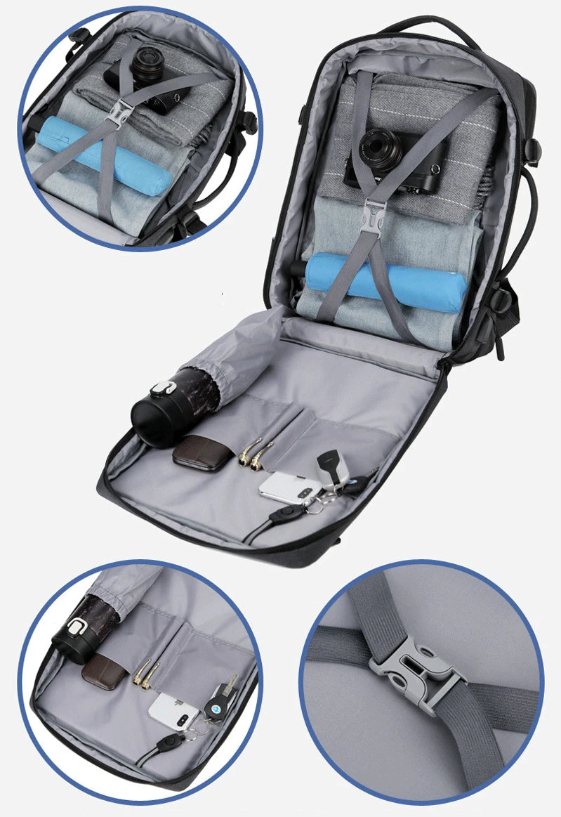 Mochila de Viagem e Trabalho – Impermeável, Expansível, com Porta USB e Compartimento para Notebook 15.6"moch
