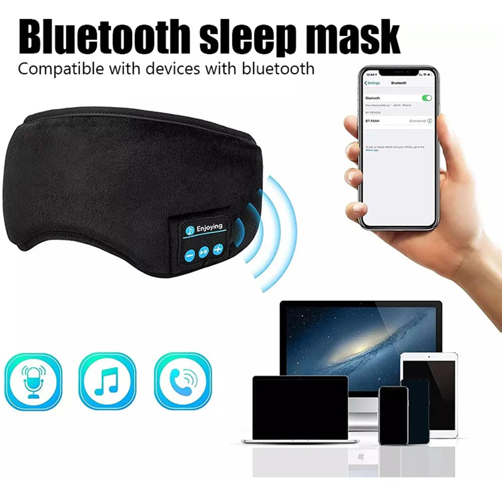 Fones Bluetooth com Faixa de Cabeça – Headset Sem Fio para Esportes, Sono e Música (Máscara de Olhos Integrada)