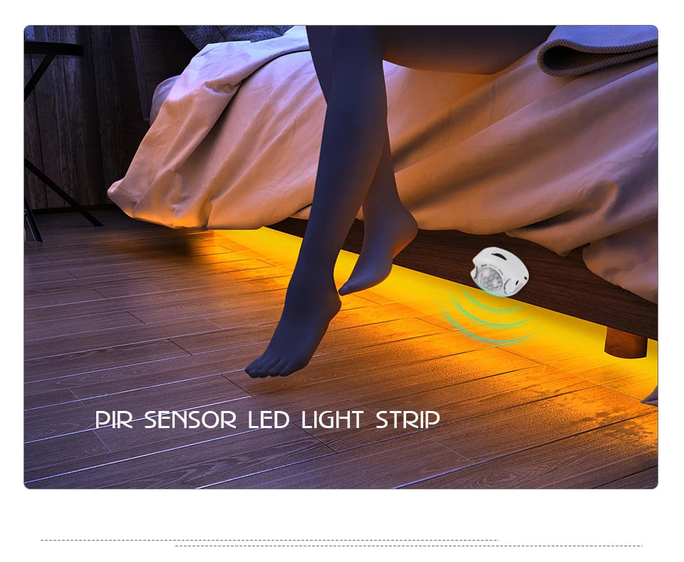 Tira LED Flexível DC 12V com Sensor de Movimento – Luz Noturna de Emergência para Armário, Cozinha e Cama