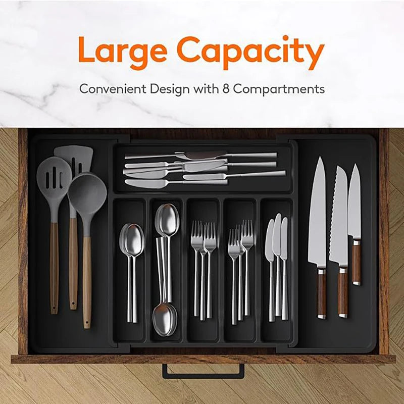 Expandable Cutlery Organizer - Adjustable Tray for Kitchen Drawers