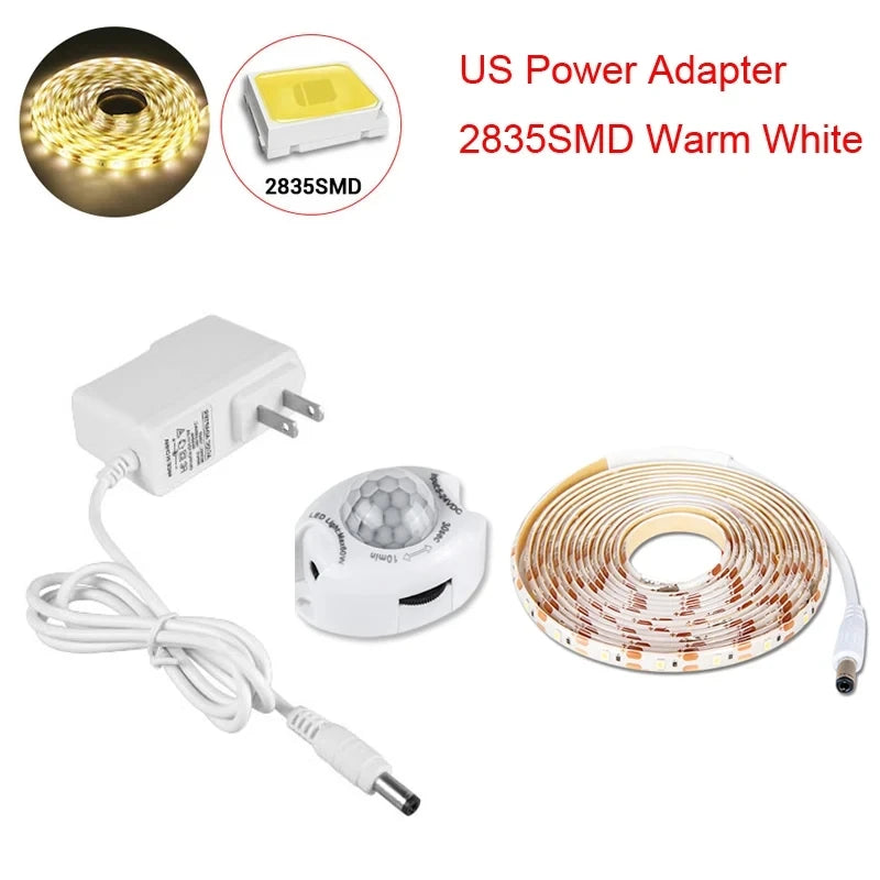 Tira LED Flexível DC 12V com Sensor de Movimento – Luz Noturna de Emergência para Armário, Cozinha e Cama