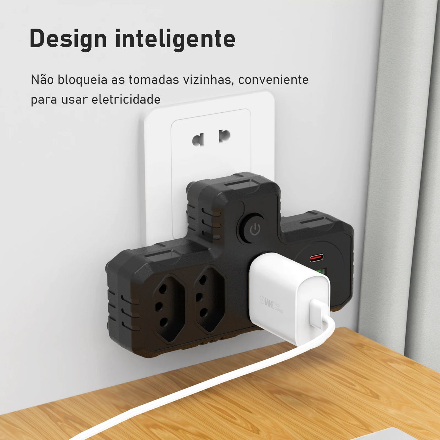 Régua Extensão de Tomadas e Porta USB