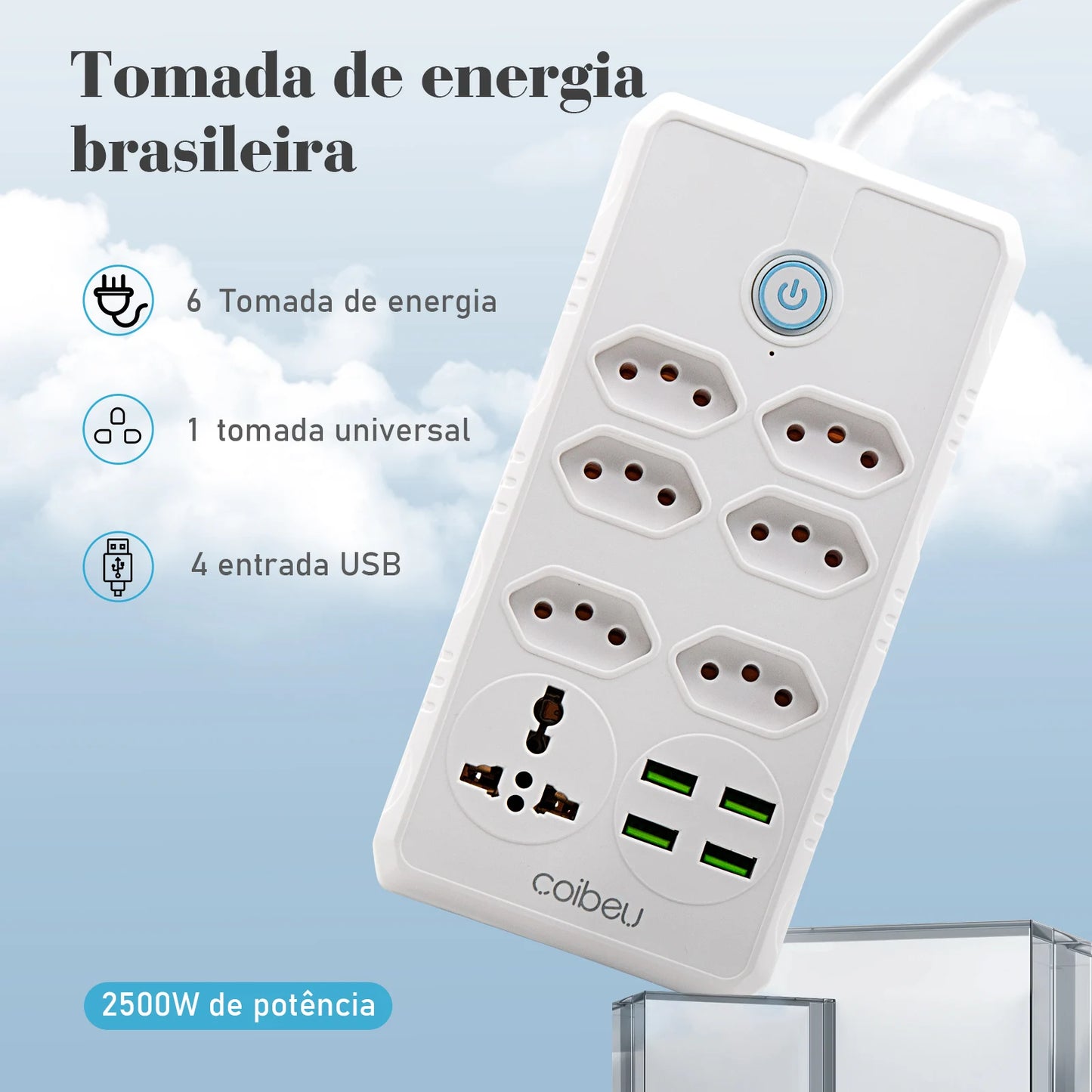 Régua Extensão de Tomadas e Porta USB