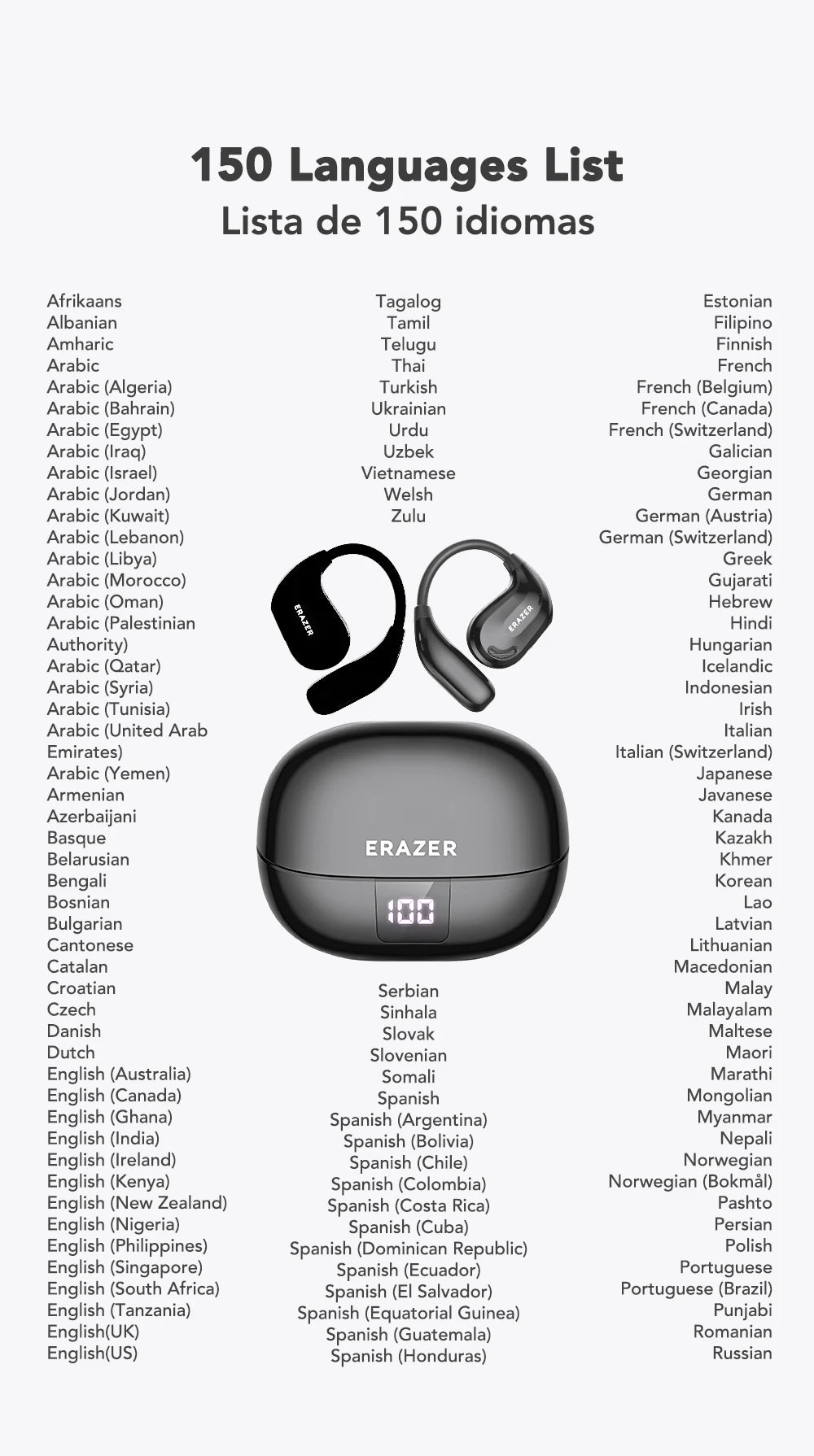 Fones de ouvido AI tradutor sem fio Bluetooth 5.4 135 Idiomas