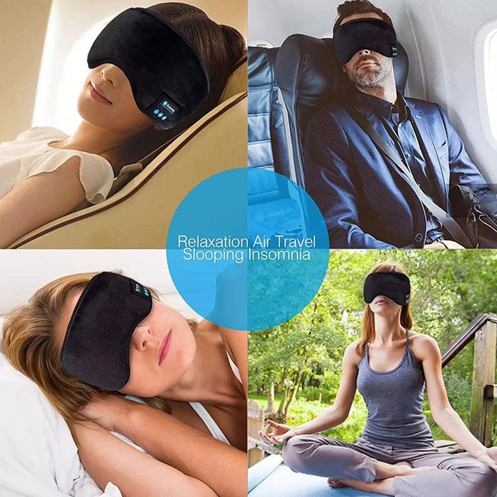 Fones Bluetooth com Faixa de Cabeça – Headset Sem Fio para Esportes, Sono e Música (Máscara de Olhos Integrada)
