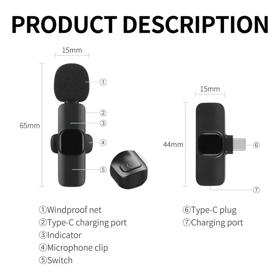 Microfone Sem Fio captação de áudio em 360°