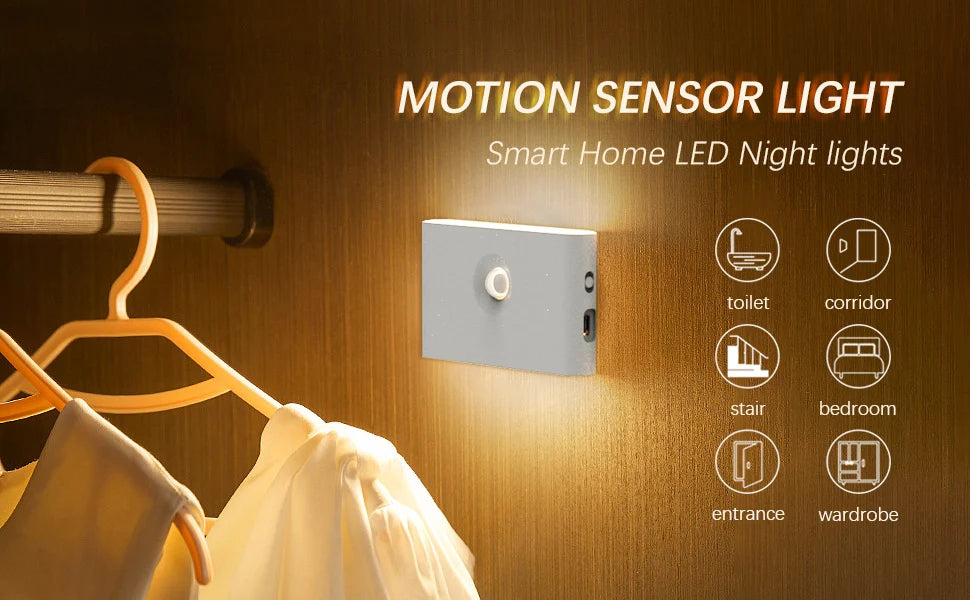 Luz Noturna com Sensor de Movimento – LED Recarregável e Magnética