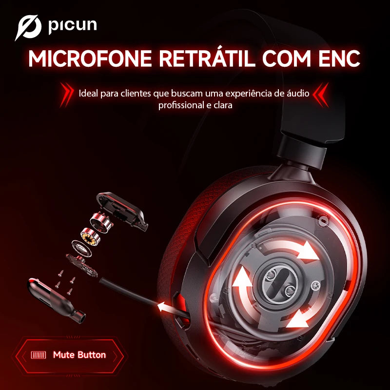 Fone de Ouvido Gamer Sem Fio - 7.1 Surround, Bluetooth 5.3 e Alta Duração de Bateria