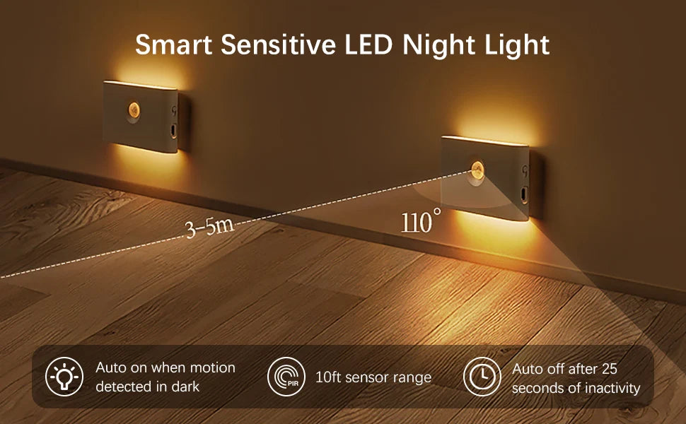 Luz Noturna com Sensor de Movimento – LED Recarregável e Magnética