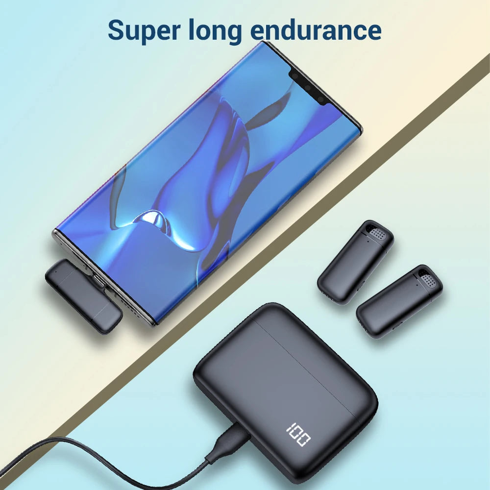 Microfone de Lapela Estéreo Sem Fio – Com Estojo de Carregamento e Cancelamento de Ruído