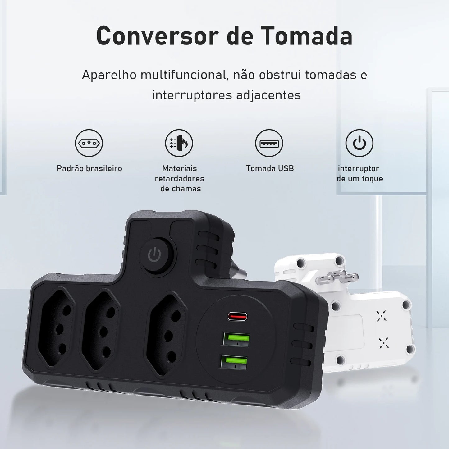 Régua Extensão de Tomadas e Porta USB