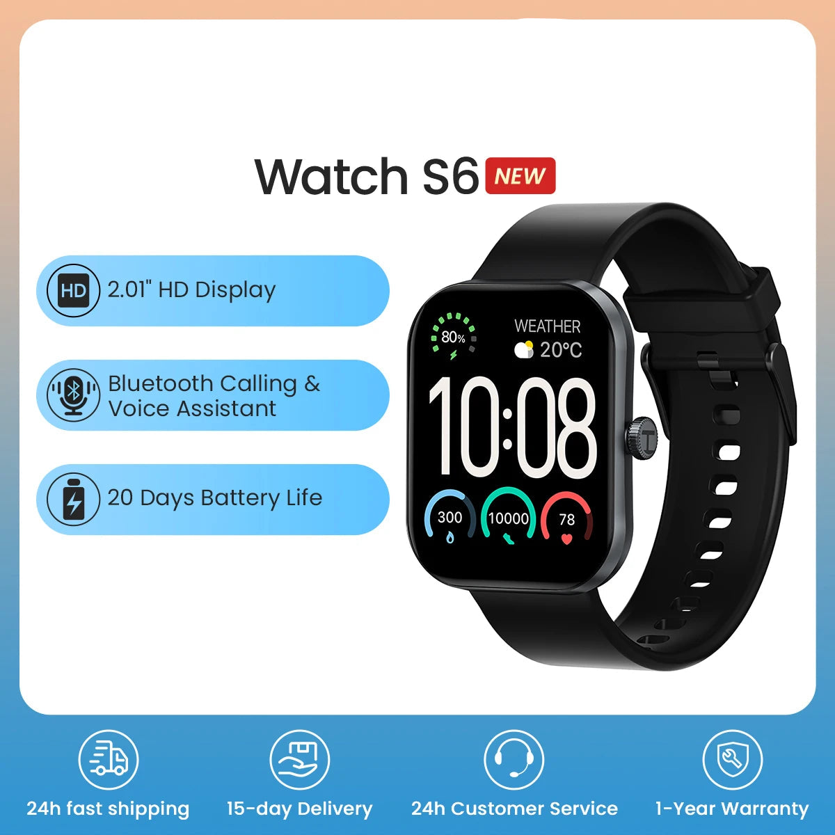 Smartwatch S6 Chamadas Bluetooth