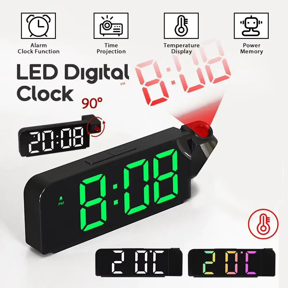 Relógio de Mesa Despertador Digital com Projeção LED Modo Noturno,
