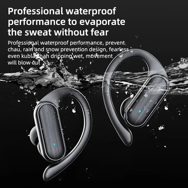 Fones de Ouvidos Bluetooth 5.3, Esportivos com Gancho e Controles Touch