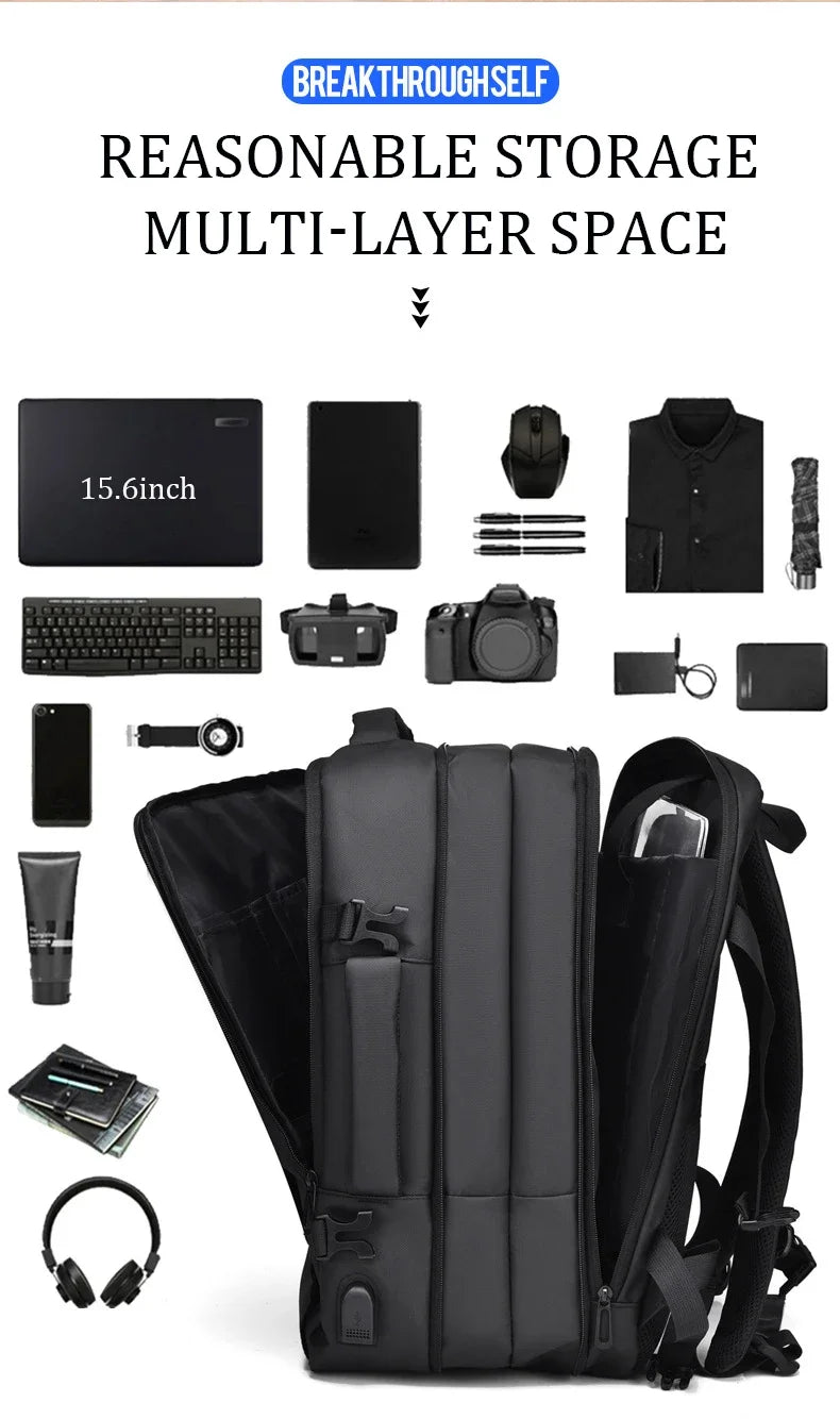 Mochila – Impermeável, Expansível, com Porta USB e Compartimento para Notebook 15.6”