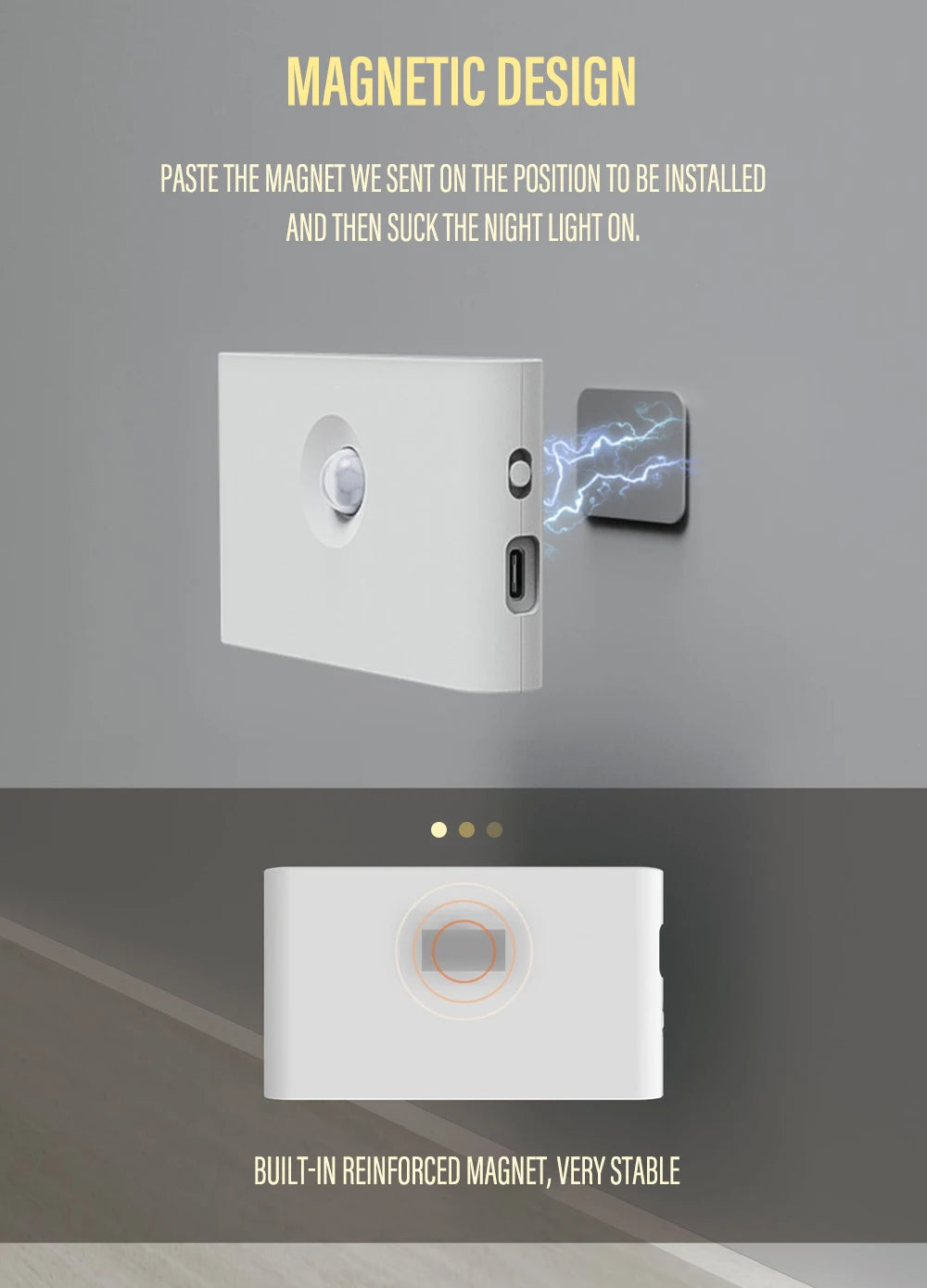 Luz Noturna LED por Indução – Sem Fio, Recarregável via USB