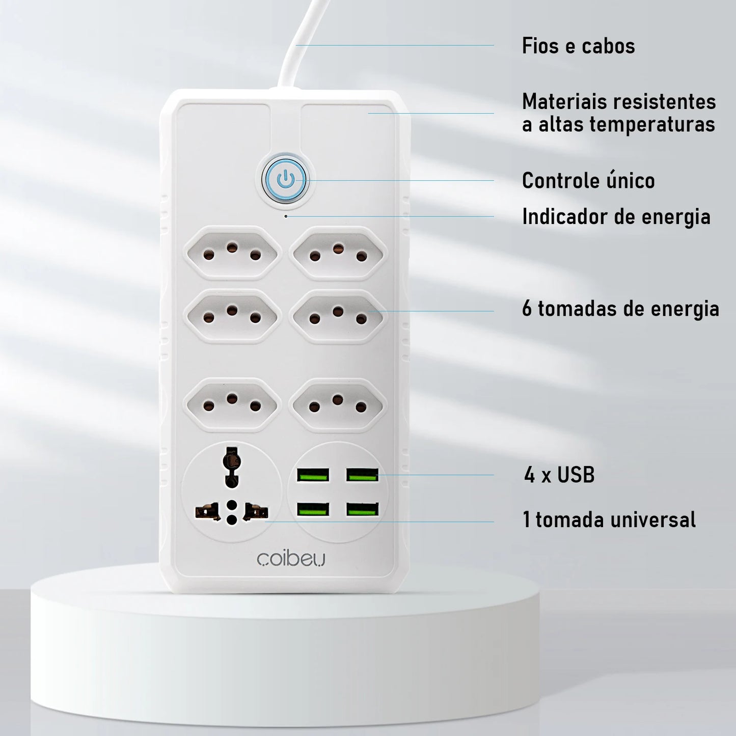 Régua Extensão de Tomadas e Porta USB