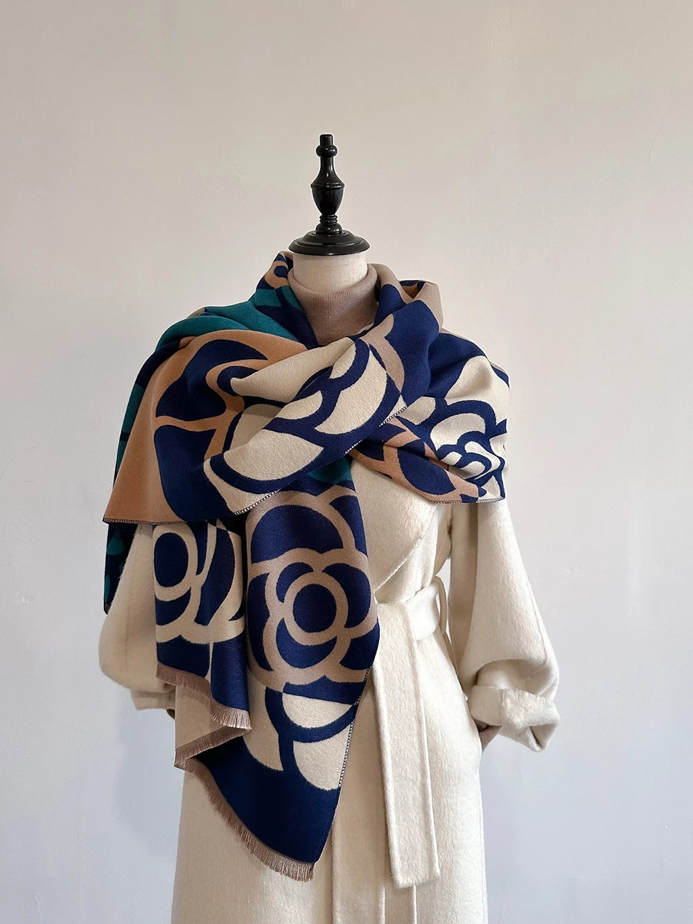 Cachecol Feminino Luxo Floral – Estilo Pashmina Toque de Cashmere 185x65cm