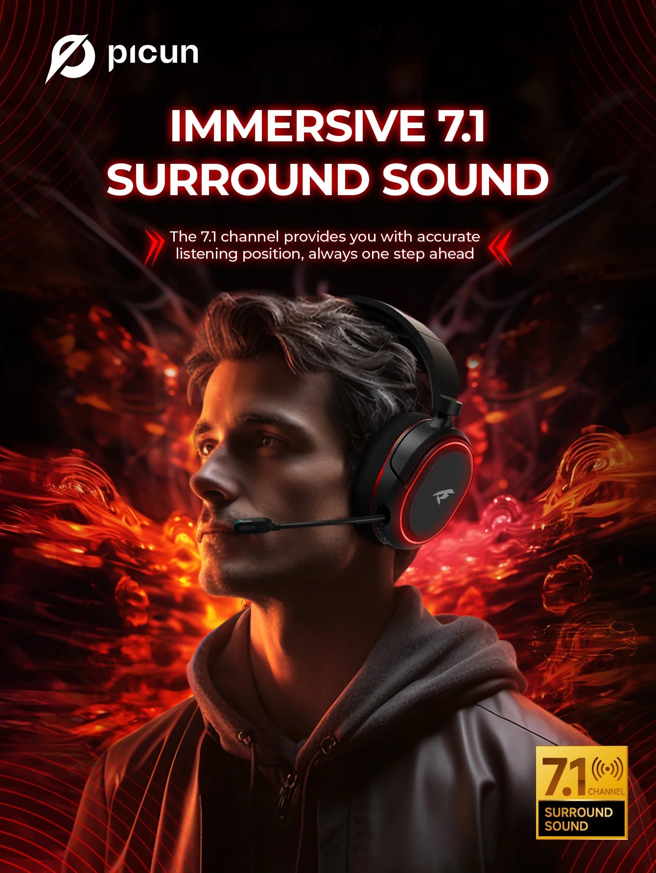 Fone de Ouvido Gamer Sem Fio - 7.1 Surround, Bluetooth 5.3 e Alta Duração de Bateria