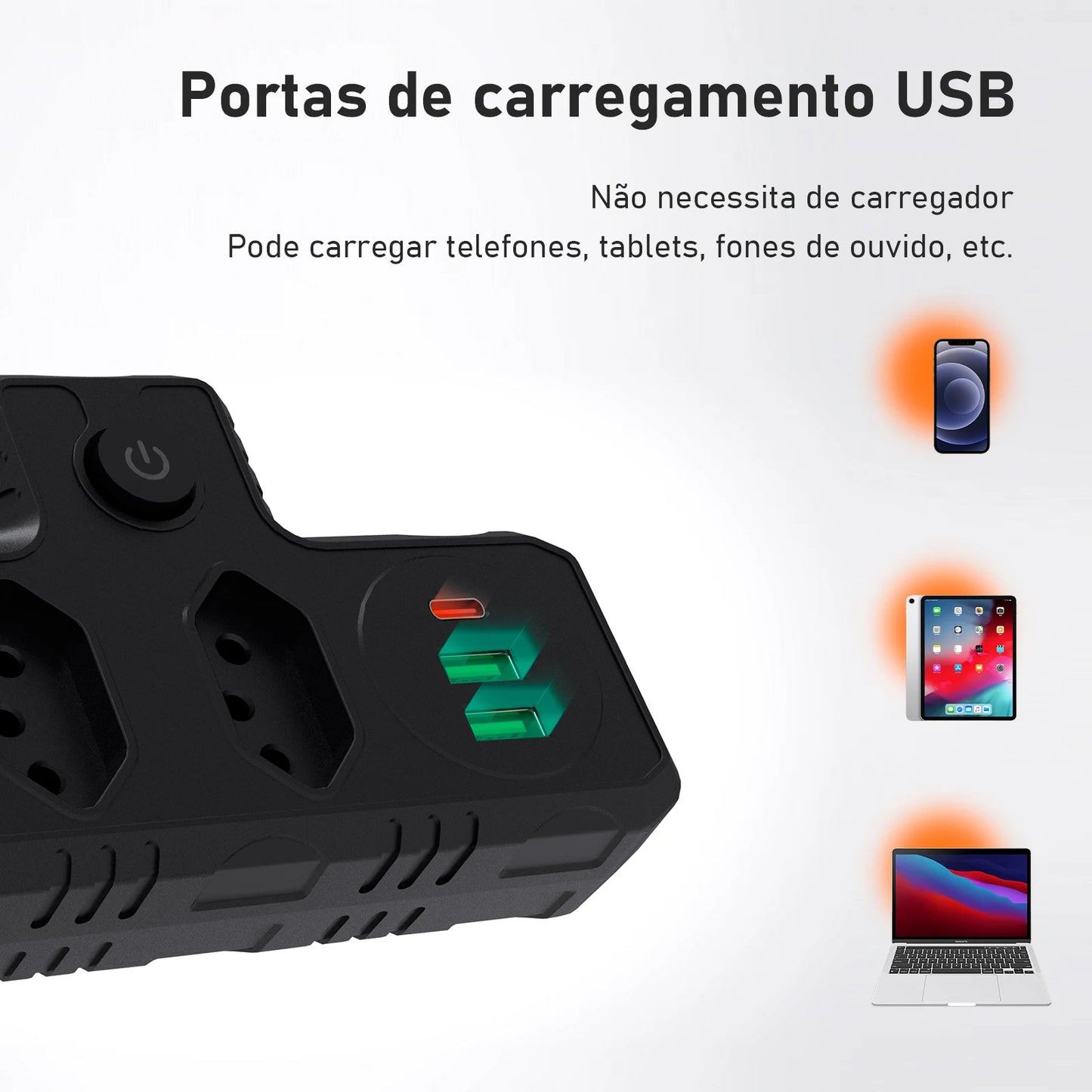 Régua Extensão de Tomadas e Porta USB