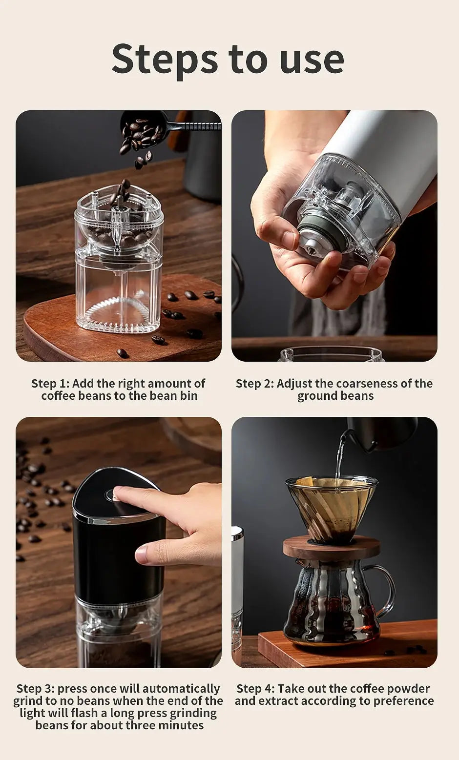 Moedor de Café Elétrico Portátil USB