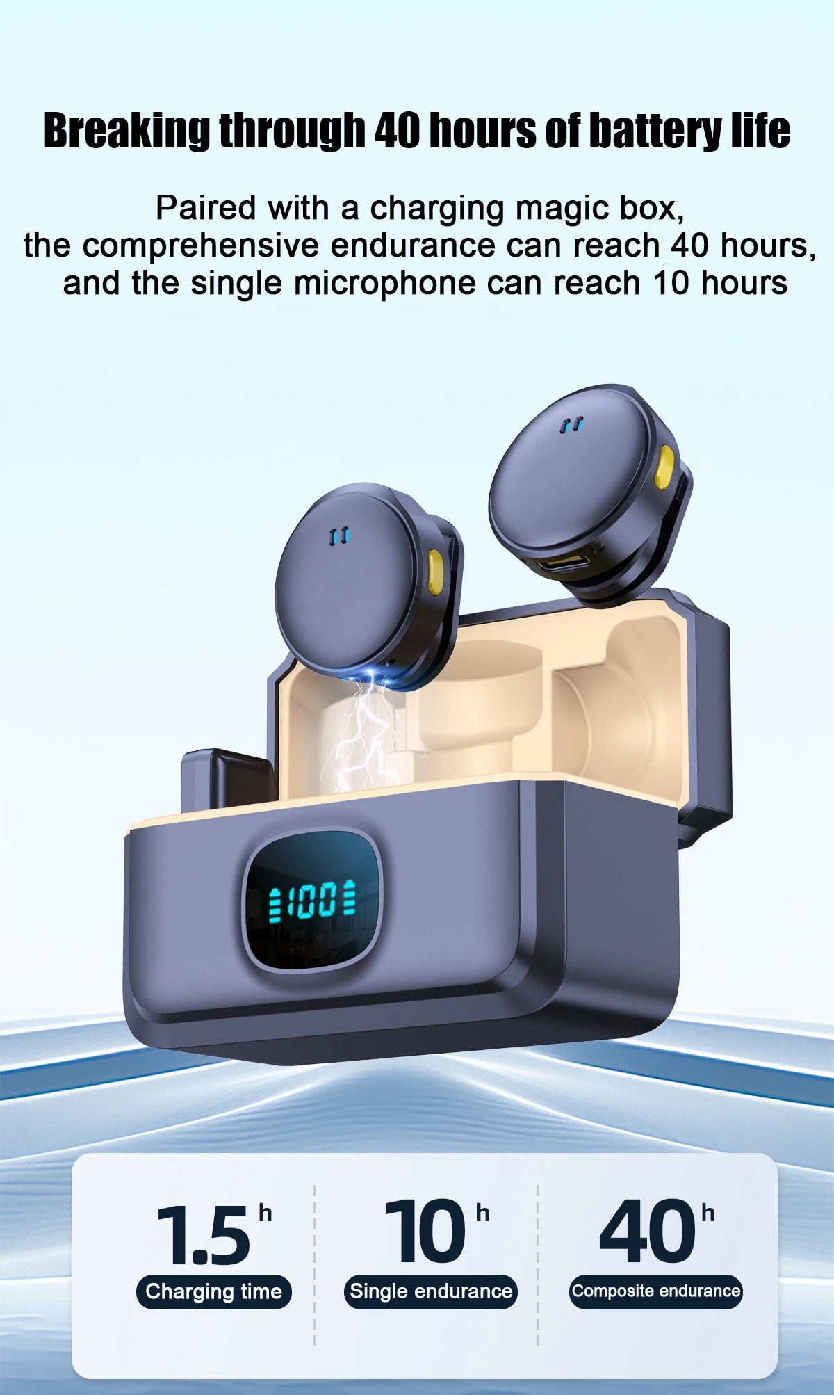 Microfone com Clip Magnético Sem Fio – Plug and Play com Estojo de Carregamento