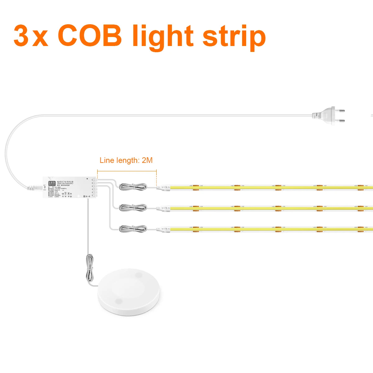 Fita LED para Armário com Sensor de Toque – Regulável, Ideal para Móveis de Madeira e Exposição