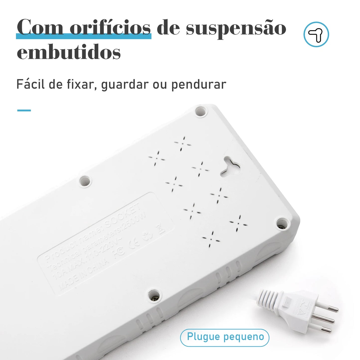 Régua Extensão de Tomadas e Porta USB