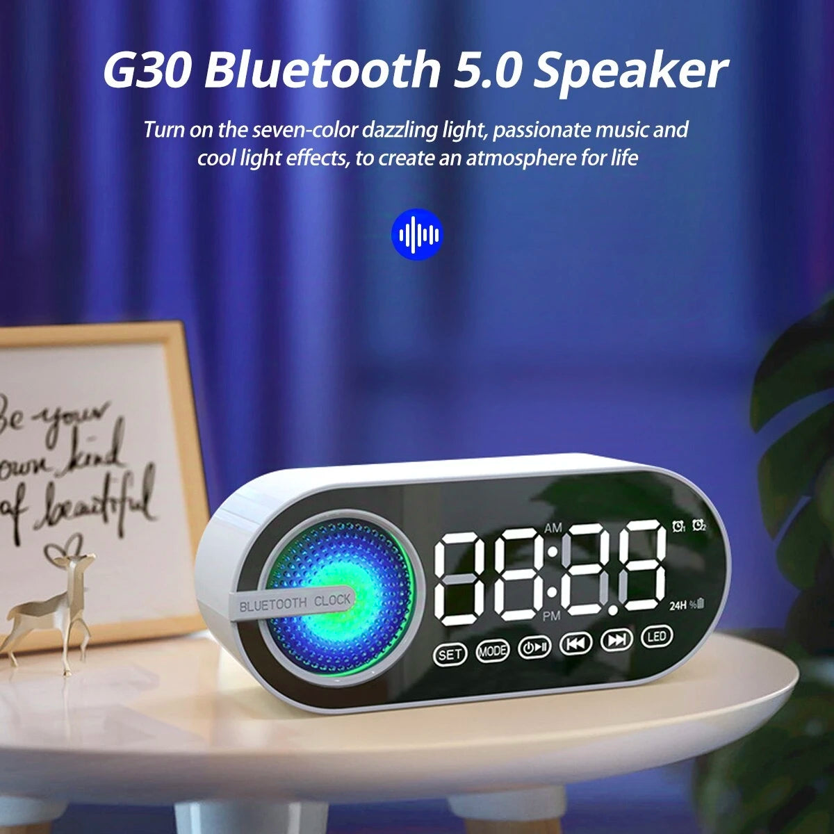 Relógio Despertador Espelho Caixa de Som Bluetooth