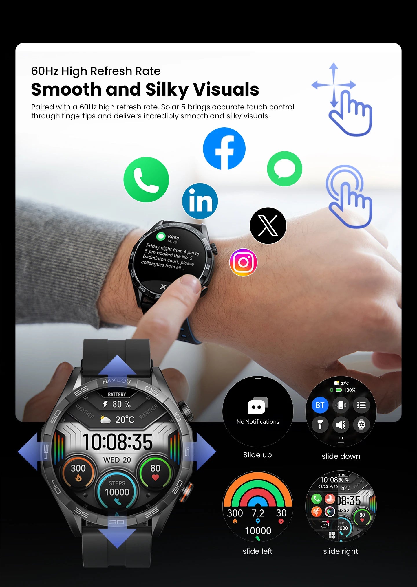 Smartwatch Solar 5 com Chamadas Bluetooth