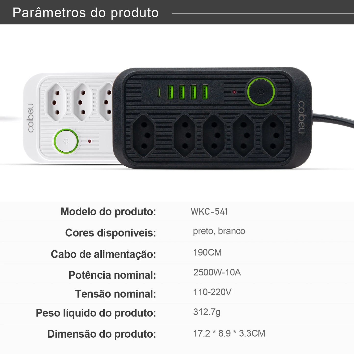 Régua Extensão de Tomadas e Porta USB