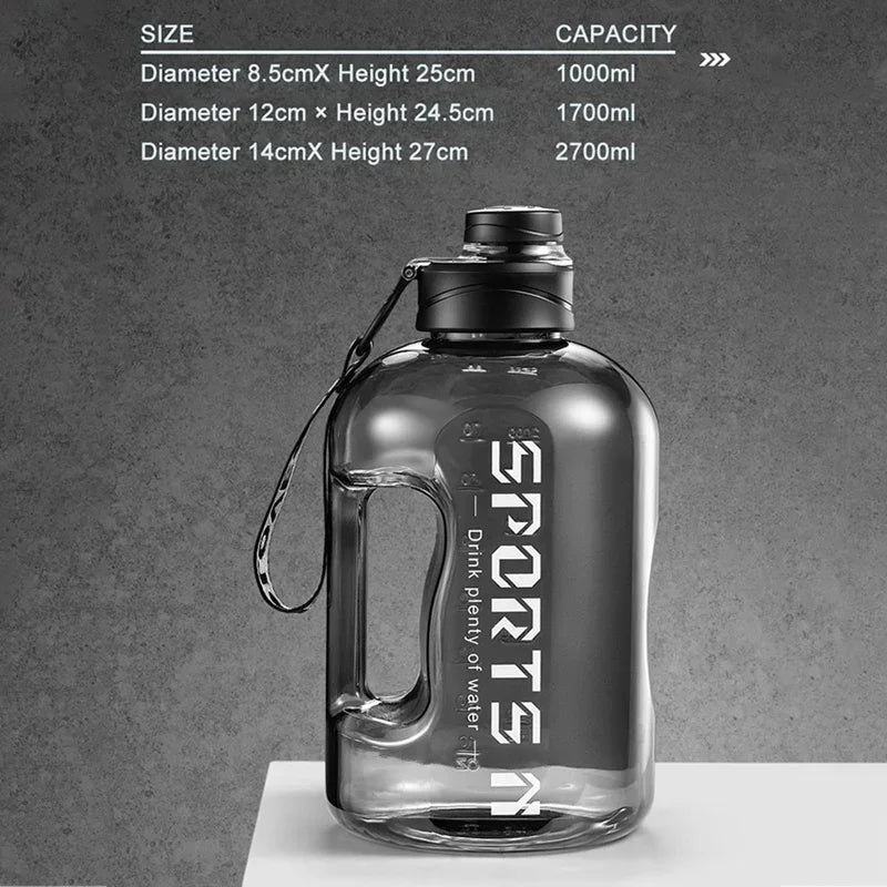 Garrafa de Água Esportiva 1,7L / 2,7L – Grande Capacidade