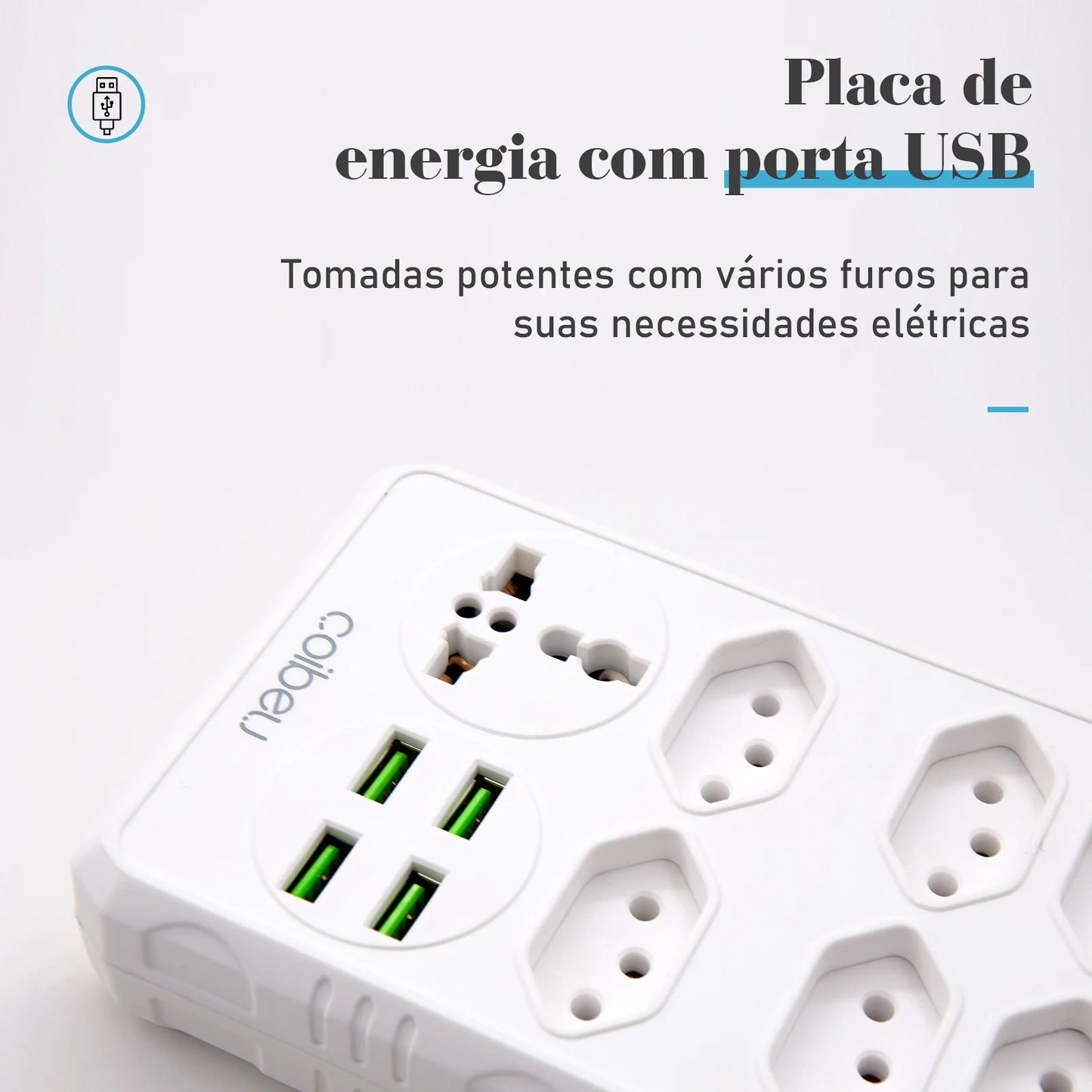 Régua Extensão de Tomadas e Porta USB