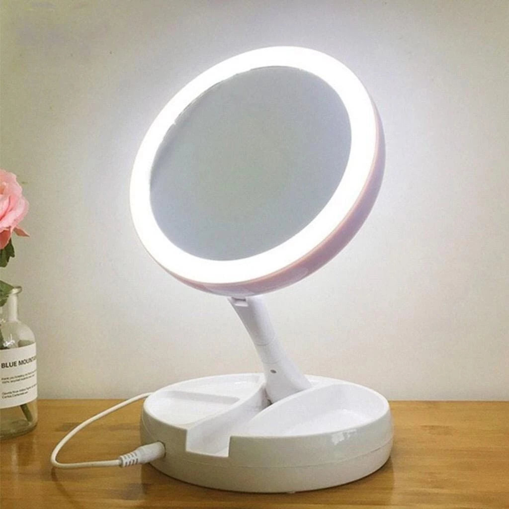 Espelho de Maquiagem Luz LED Dupla Face 10×