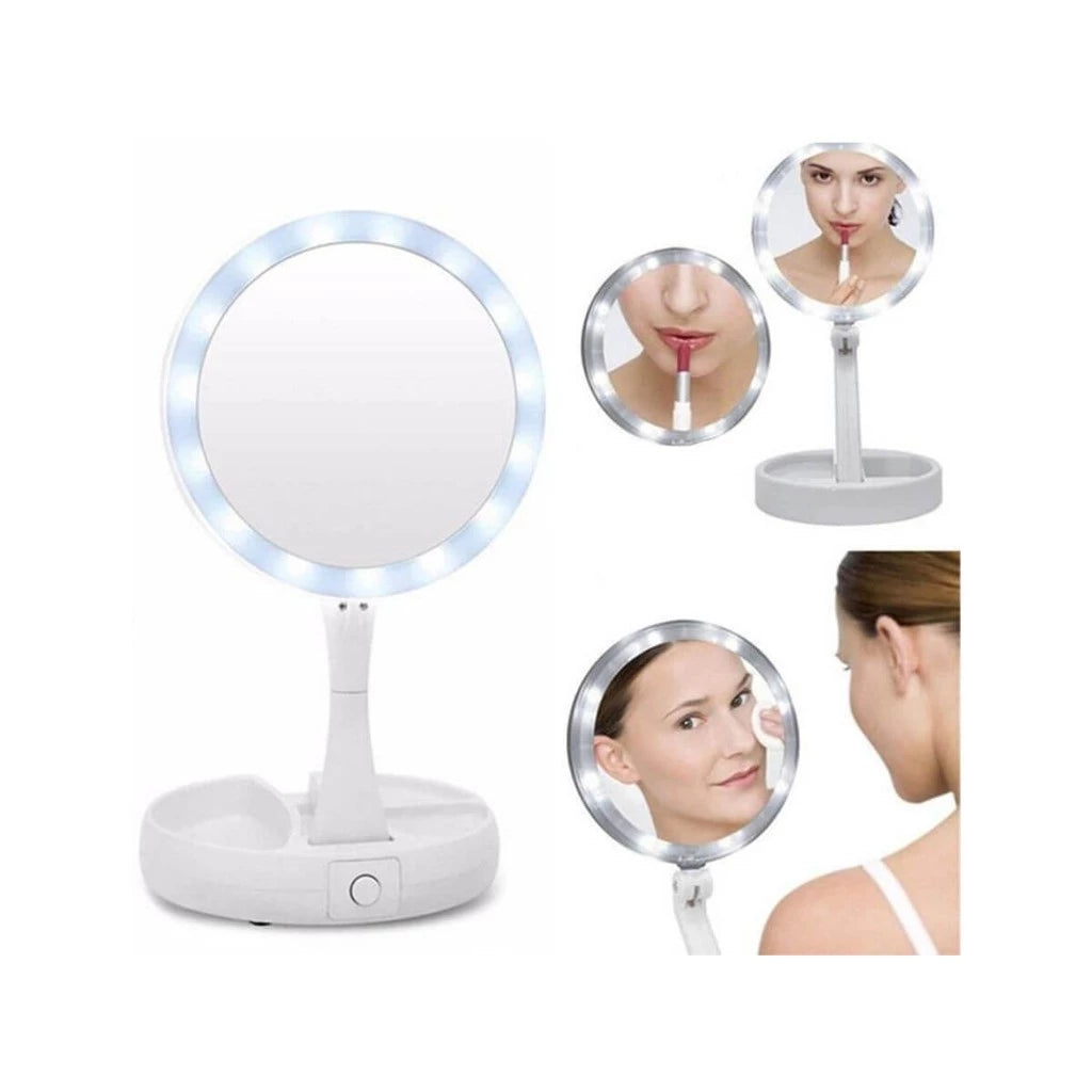 Espelho de Maquiagem Luz LED Dupla Face 10×