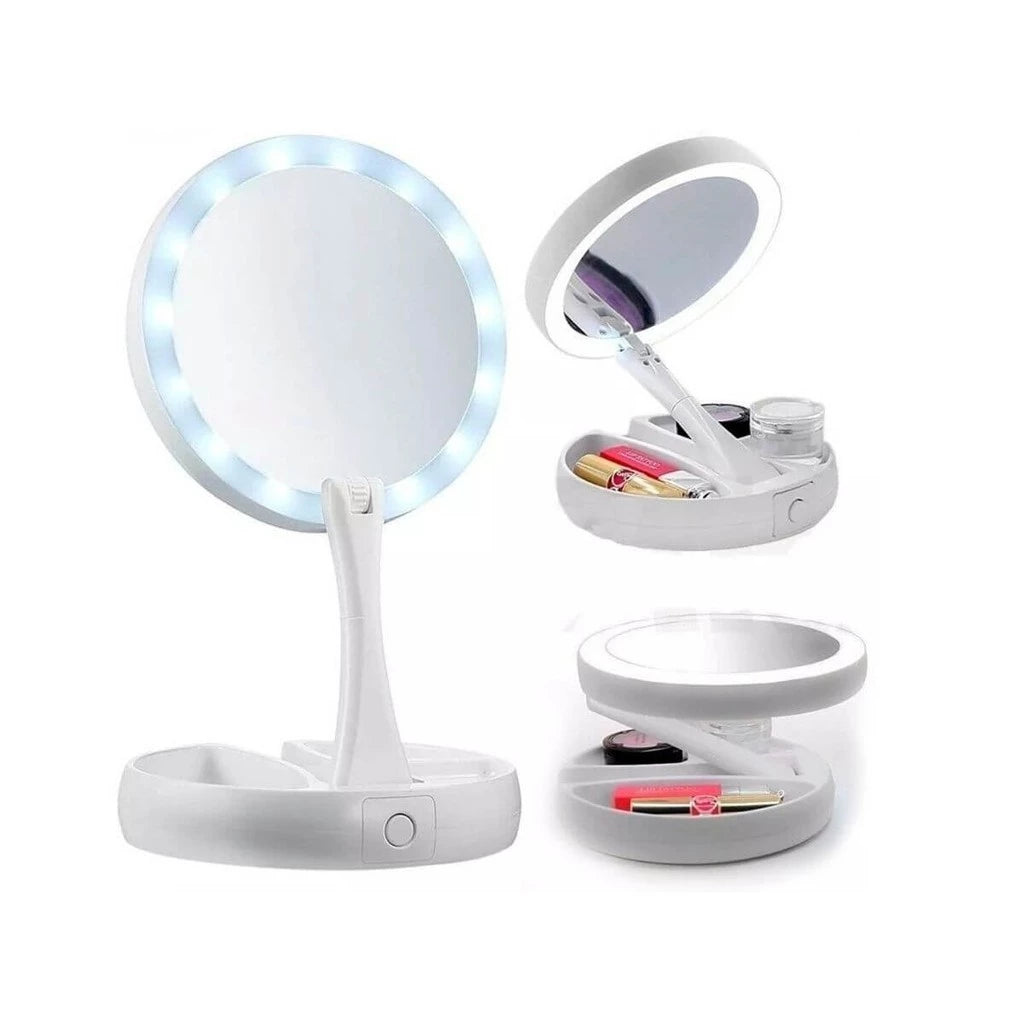 Espelho de Maquiagem Luz LED Dupla Face 10×