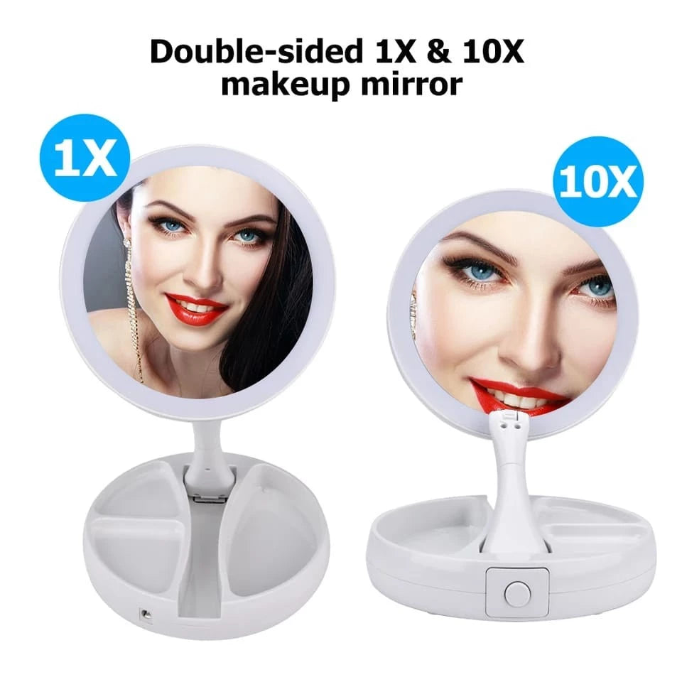 Espelho de Maquiagem Luz LED Dupla Face 10×