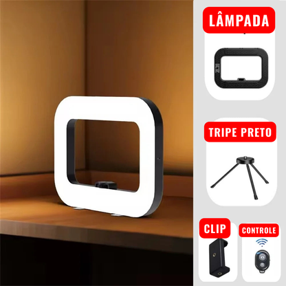 Iluminador Ring Light Retangular Portátil com Suporte