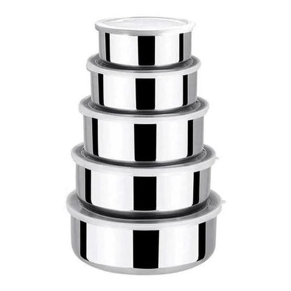 Conjunto com 5 Potes de Aço Inox com Tampa