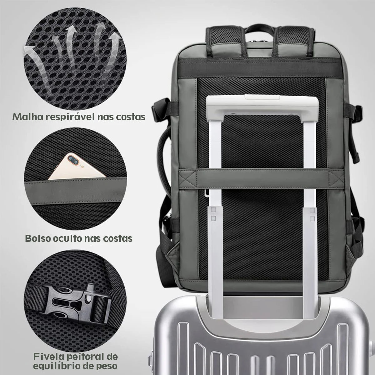 Mochila multifuncional de grande capacidade para laptop, carregamento USB,  Impermeável