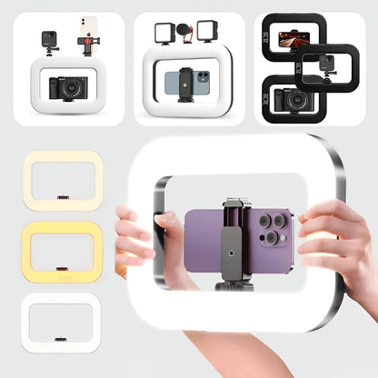 Iluminador Ring Light Retangular Portátil com Suporte