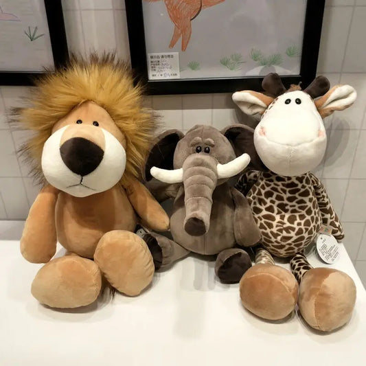 Bicho de Pelúcia  de Animais da Floresta – Leão, Tigre, Elefante, Macaco, Leopardo, Girafa e Guaxinim, 25cm para Crianças
