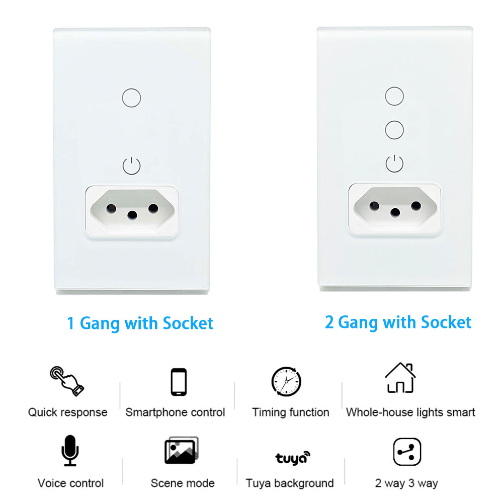 Interruptor e Tomada Inteligente Wi-Fi  Padrão Brasil, Painel de Vidro